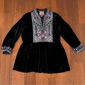 Johnny Was Nemita Velvet Boho Henley Shift Dress size S (has been hemmed)